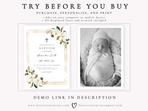 Classic Floral Baptism Invitation | www.foreveryourprints.com