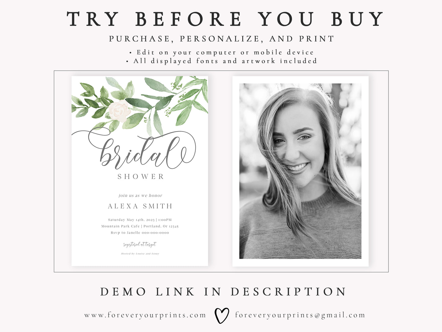 Greenery Bridal Shower Invitation | www.foreveryourprints.com