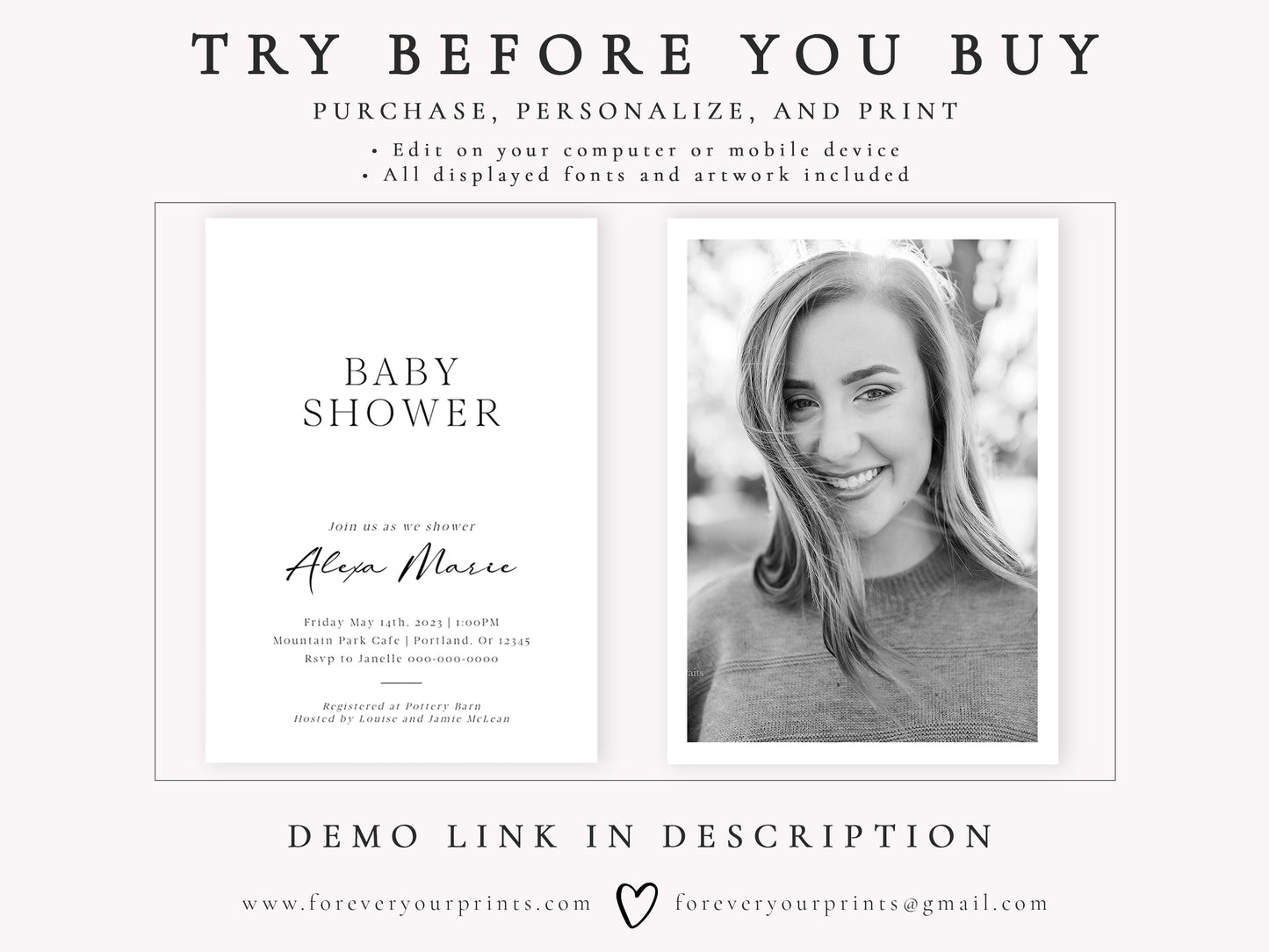 Minimalist Baby Shower Invitation | www.foreveryourprints.com