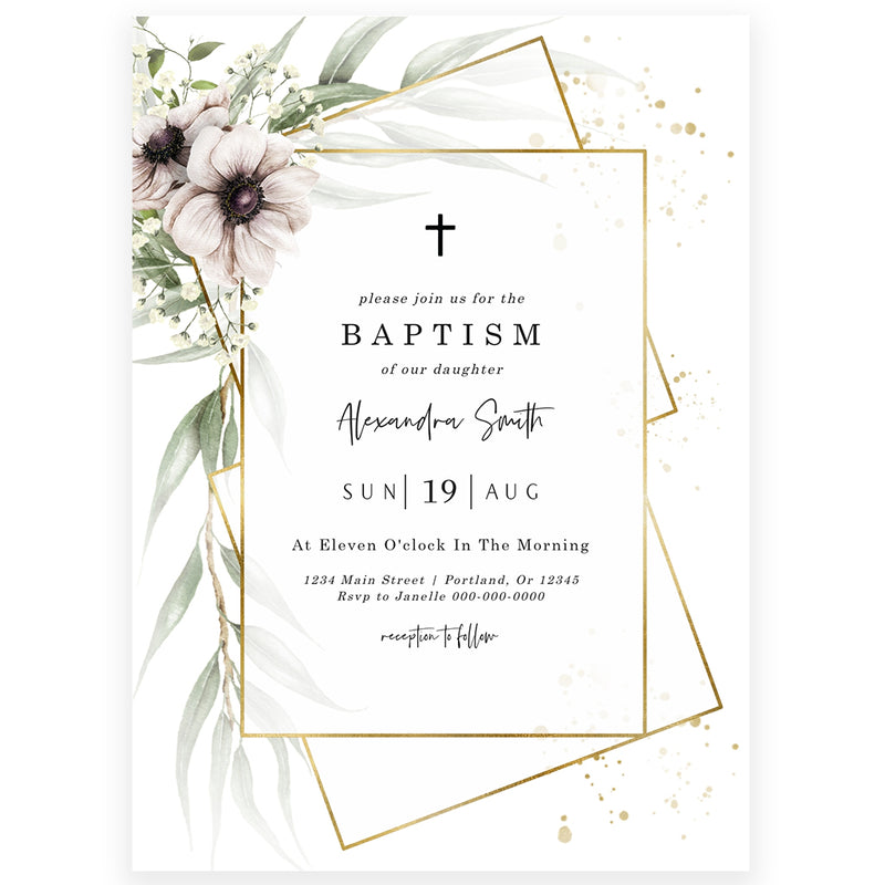 Anemone Florals Baptism Invitation | www.foreveryourprints.com