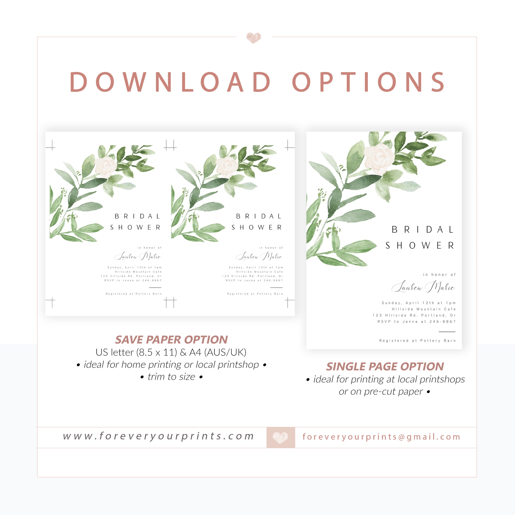 Greenery Bridal Shower Invitation | www.foreveryourprints.com