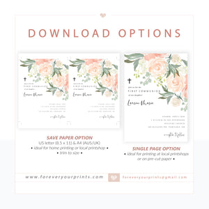 Floral First Communion Invitation | www.foreveryourprints.com