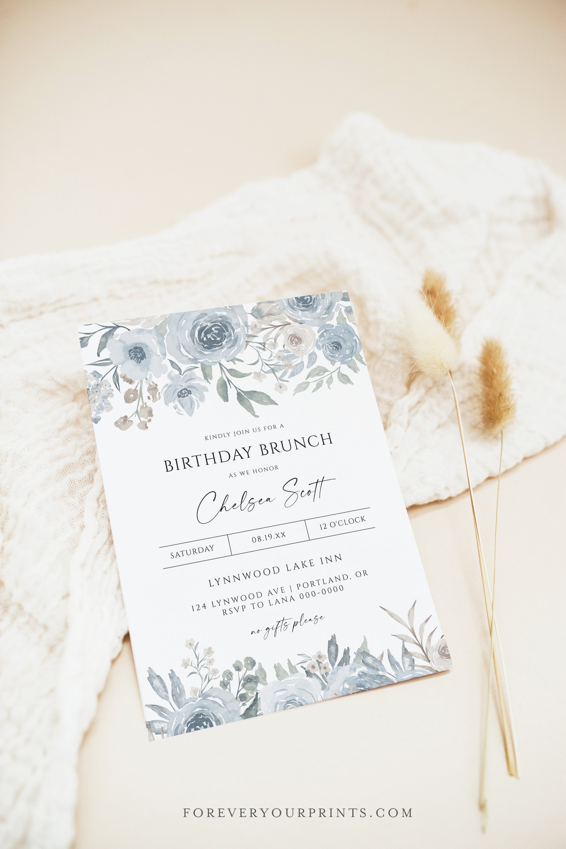 Pastel Blue Floral Birthday Invitation | www.foreveryourprints.com