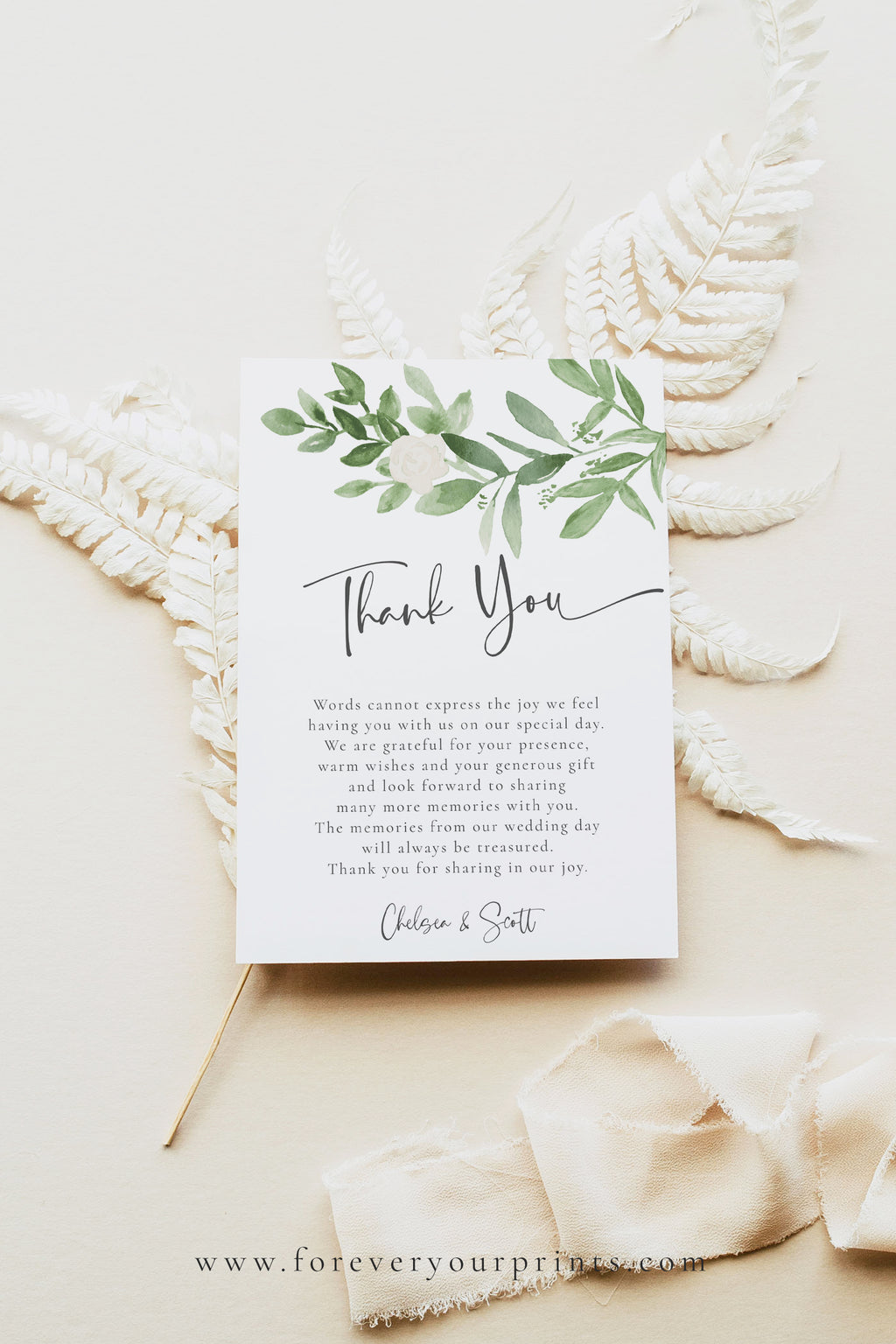 Floral Greenery Thank You Card | www.foreveryourprints.com