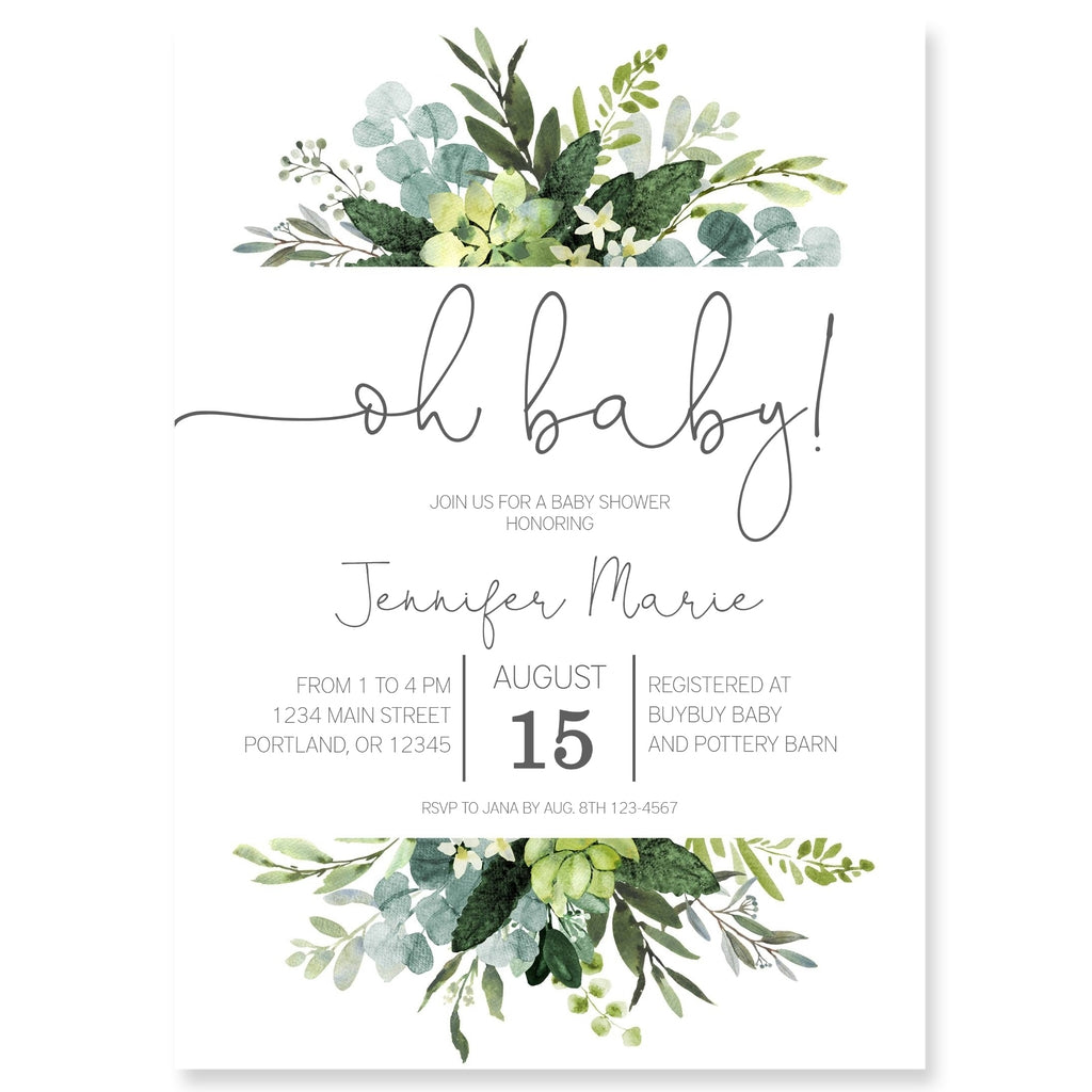 Oh Boy Green Baby Shower Invitation, Eucalyptus and Greenery Baby Shower  Invite Template, Baby Shower Instant Download [id:4397601,4397781]