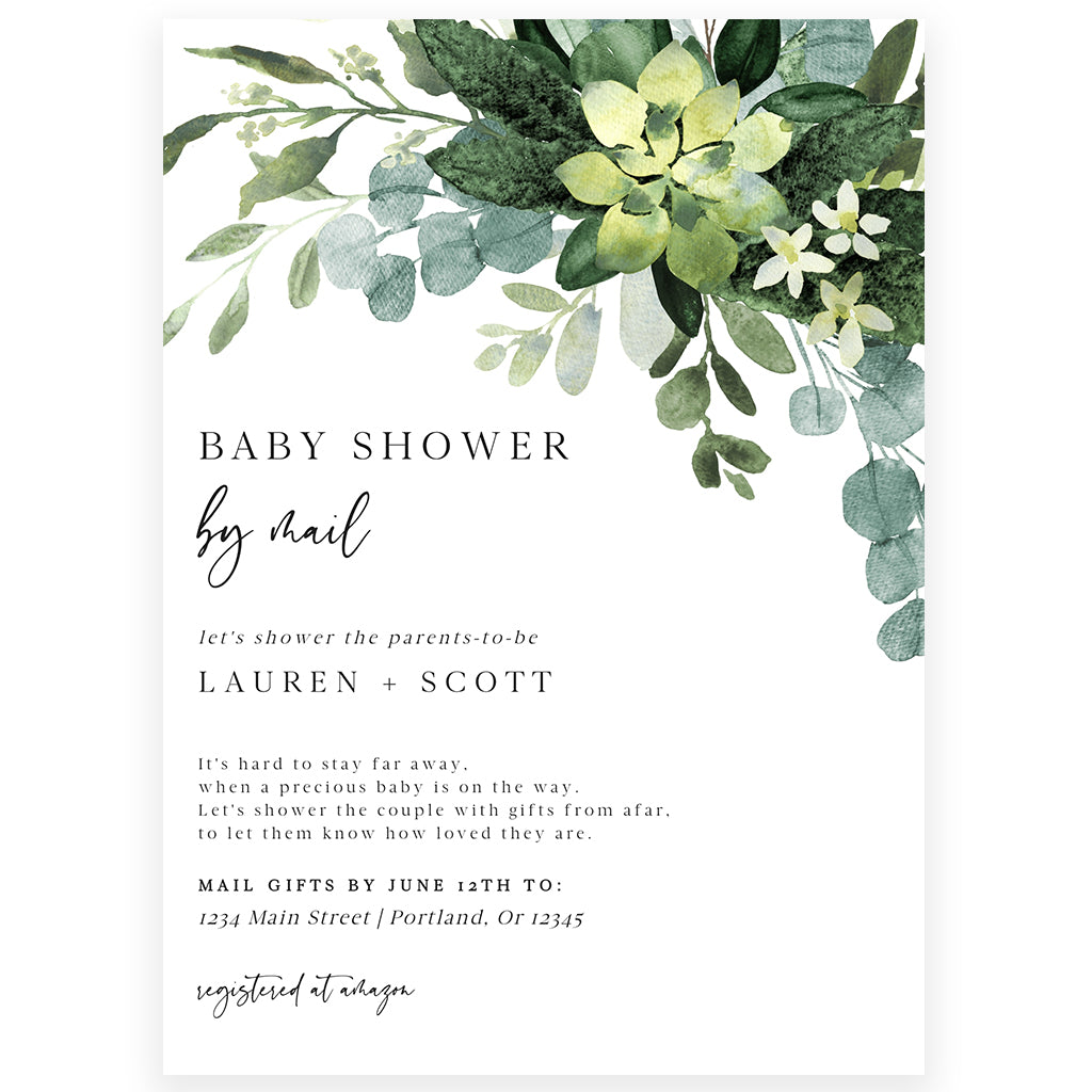Greenery Shower by Mail Invitation | www.foreveryourprints.com