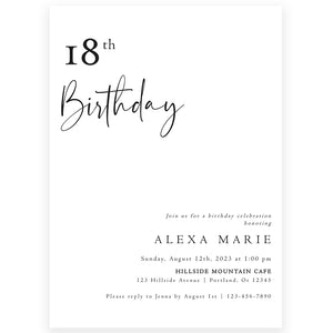 Minimalist 18th Birthday Invitation | www.foreveryourprints.com