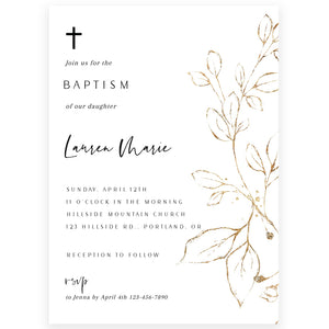 Golden Leaf Baptism Invitation | www.foreveryourprints.com