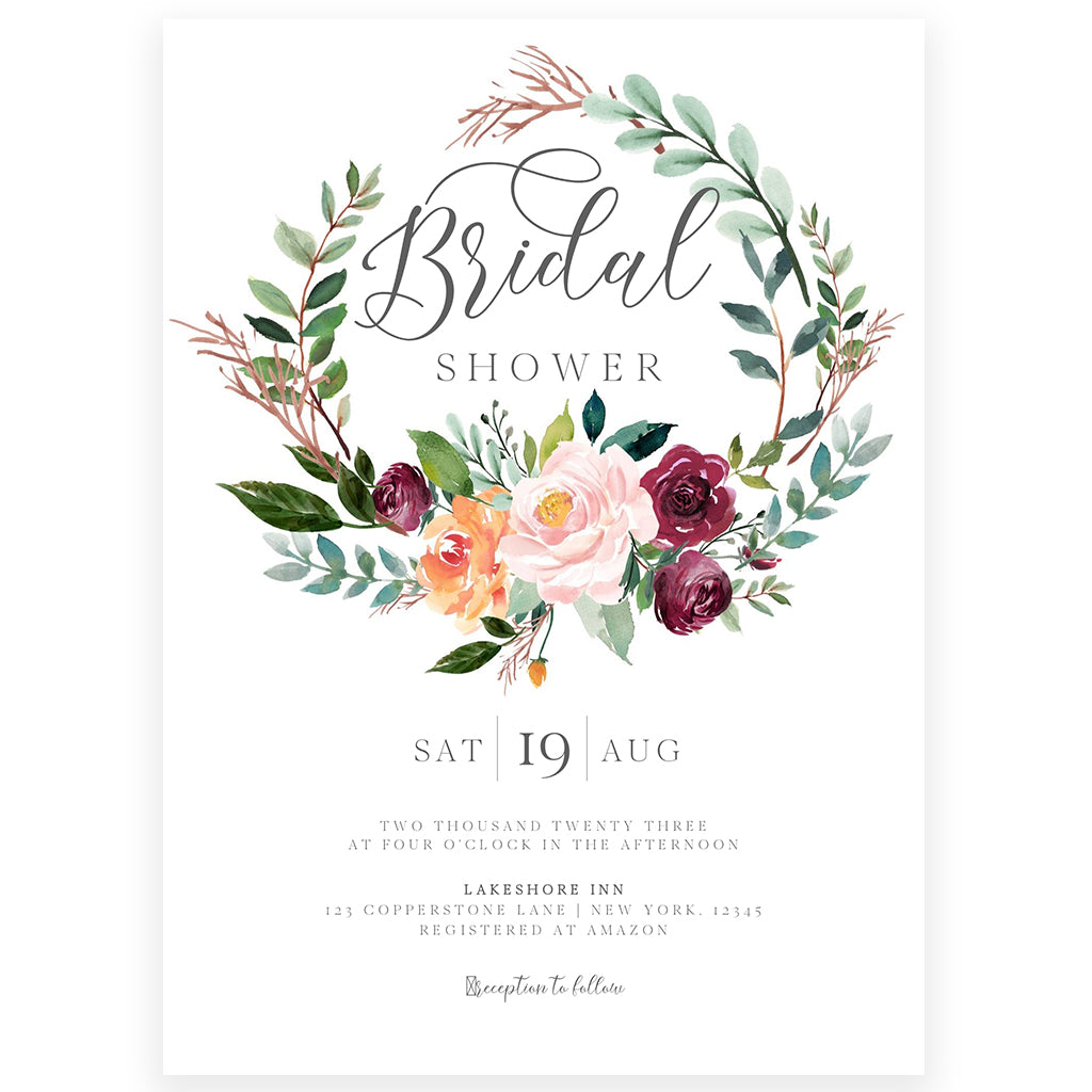 Floral Wreath Bridal Shower Invitation | www.foreveryourprints.com