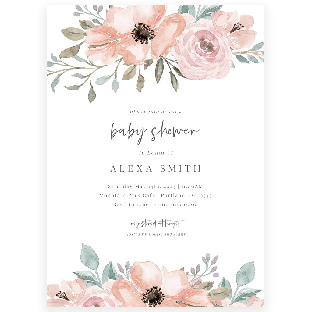 Floral Girl Baby Shower Invitation | www.foreveryourprints.com