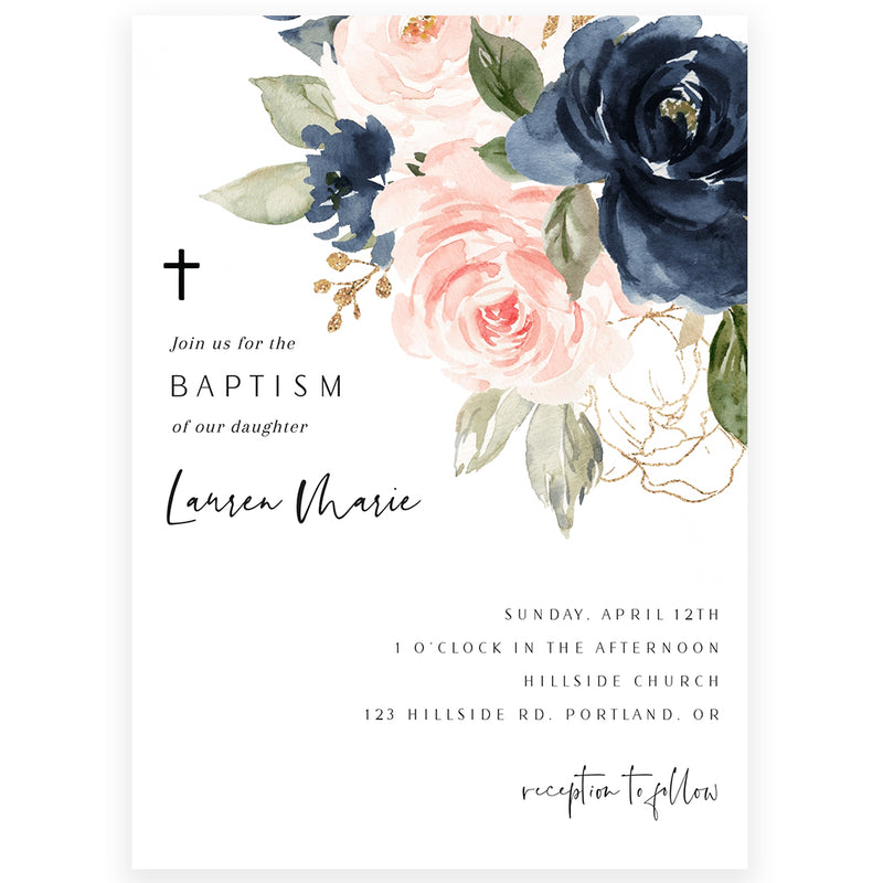 Floral Baptism Invitation | www.foreveryourprints.com