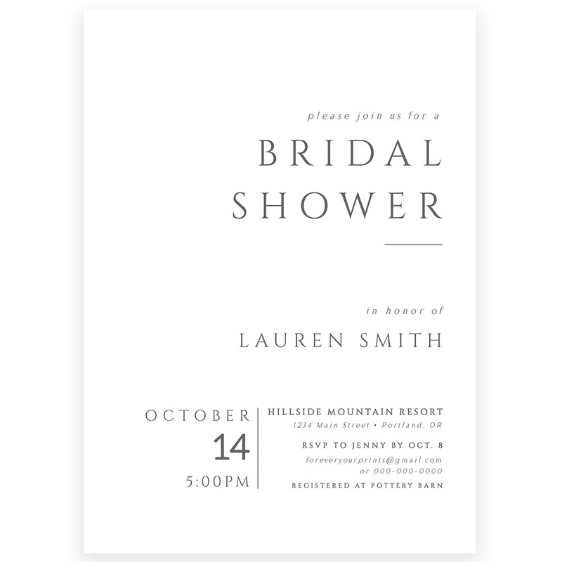 Minimalist Bridal Shower Invitation | www.foreveryourprints.com