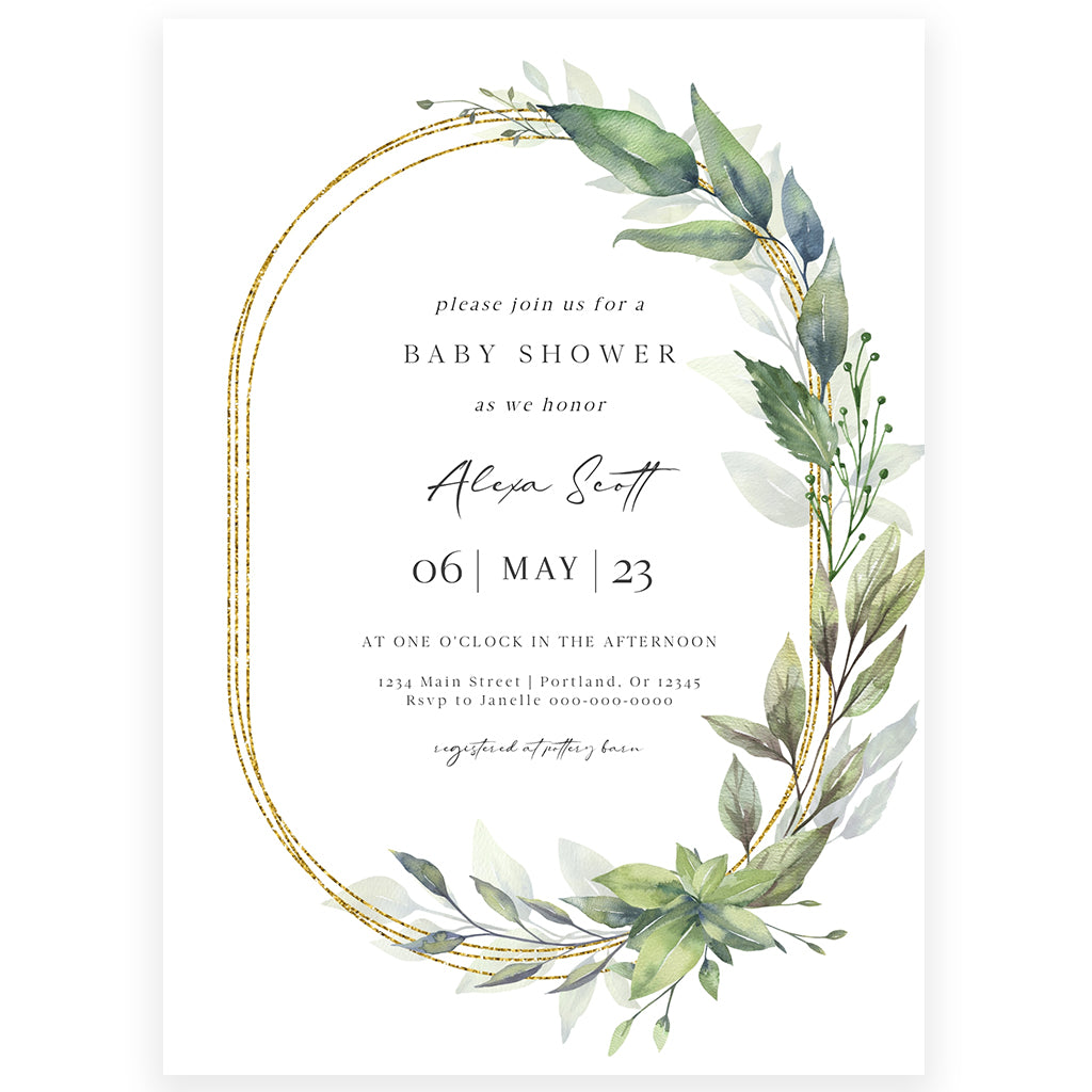 Elegant Greenery Baby Shower Invitation | www.foreveryourprints.com