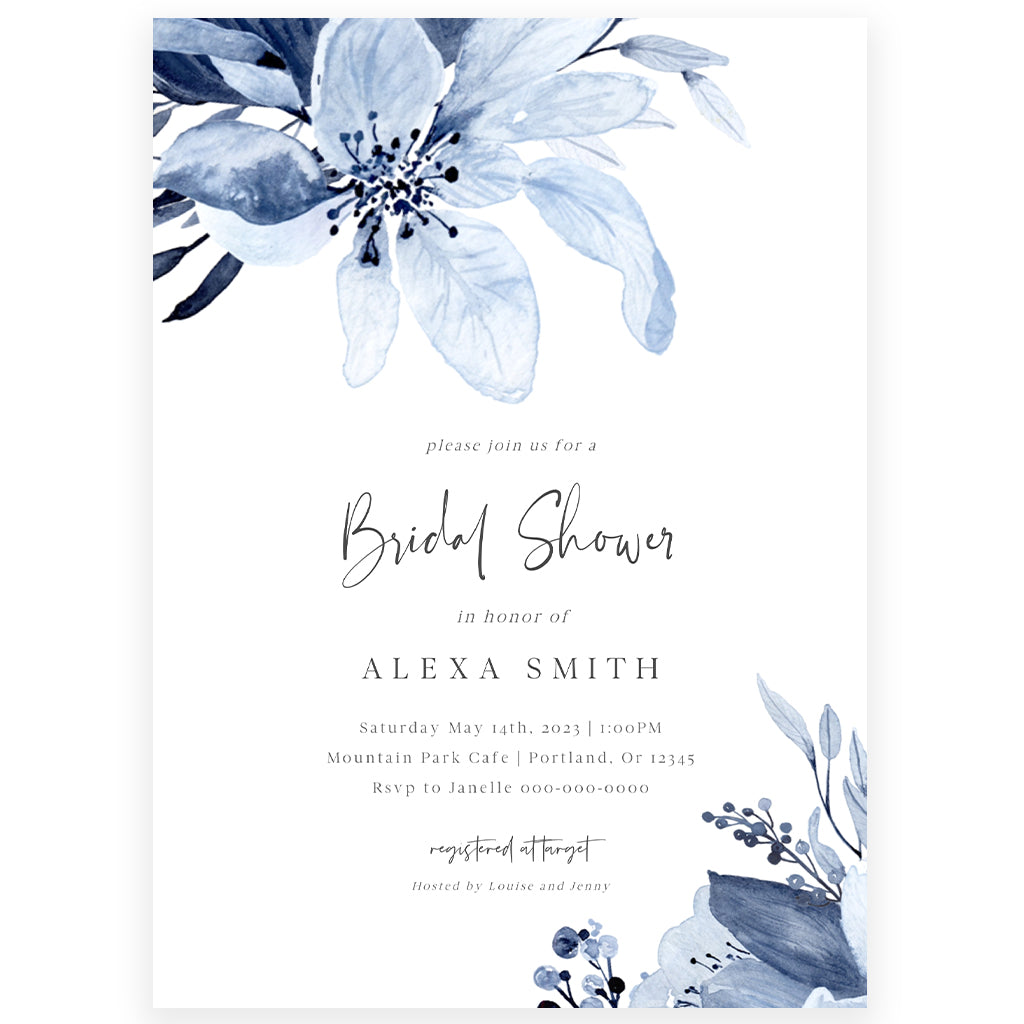 Blue Florals Bridal Shower Invitation | www.foreveryourprints.com