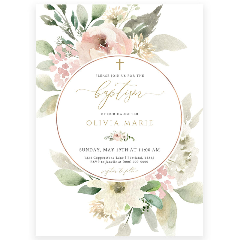 Floral Boho Baptism Invitation | www.foreveryourprints.com