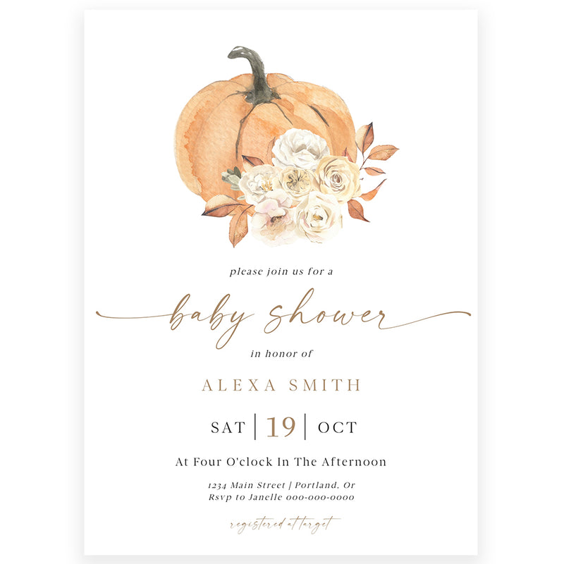 Pumpkin Baby Shower Invitation | www.foreveryourprints.com