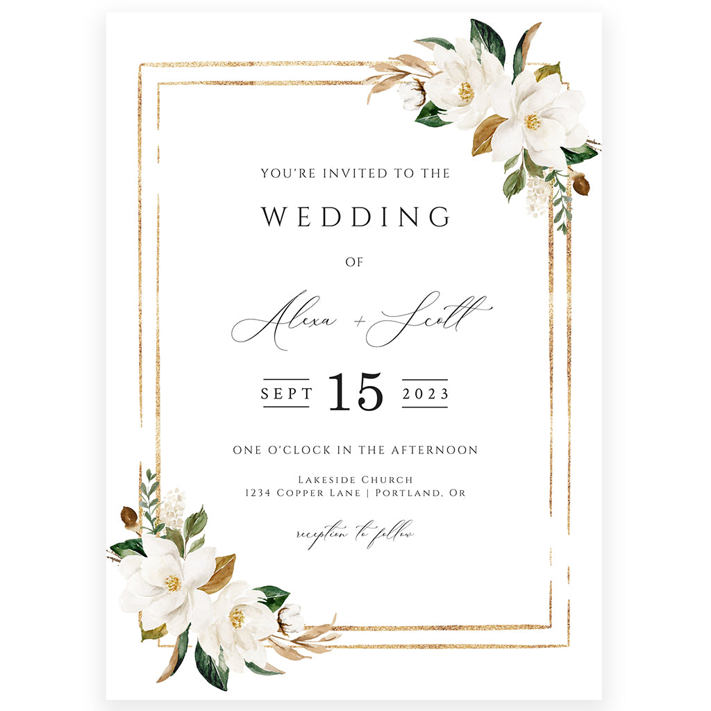 White Magnolias Wedding Invitation | www.foreveryourprints.com