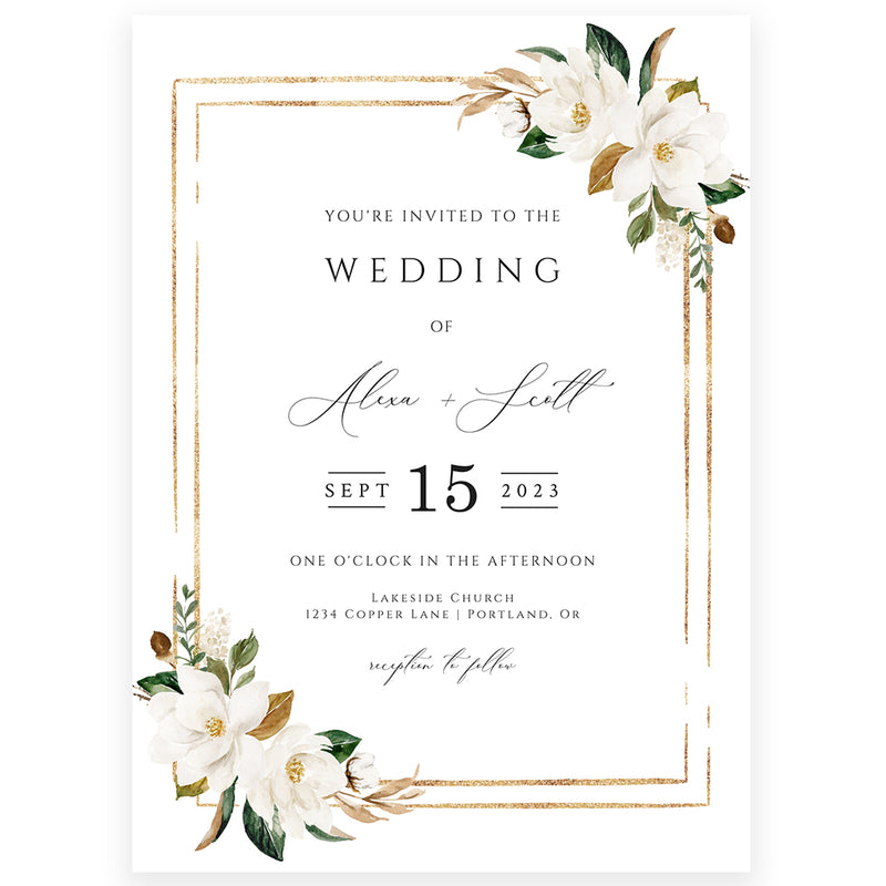 White Magnolias Wedding Invitation | www.foreveryourprints.com