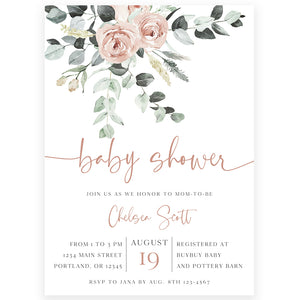 Blush Floral Baby Shower Invitation | www.foreveryourprints.com