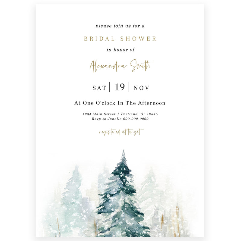 Winter Evergreen Bridal Shower Invitation | www.foreveryourprints.com