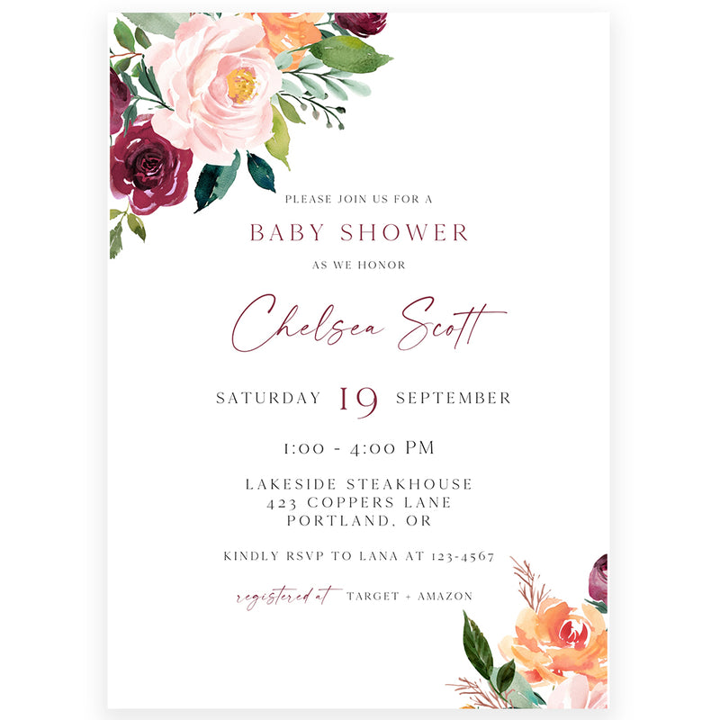 Boho Floral Baby Shower Invitation | www.foreveryourprints.com