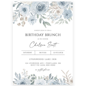 Pastel Blue Floral Birthday Invitation | www.foreveryourprints.com