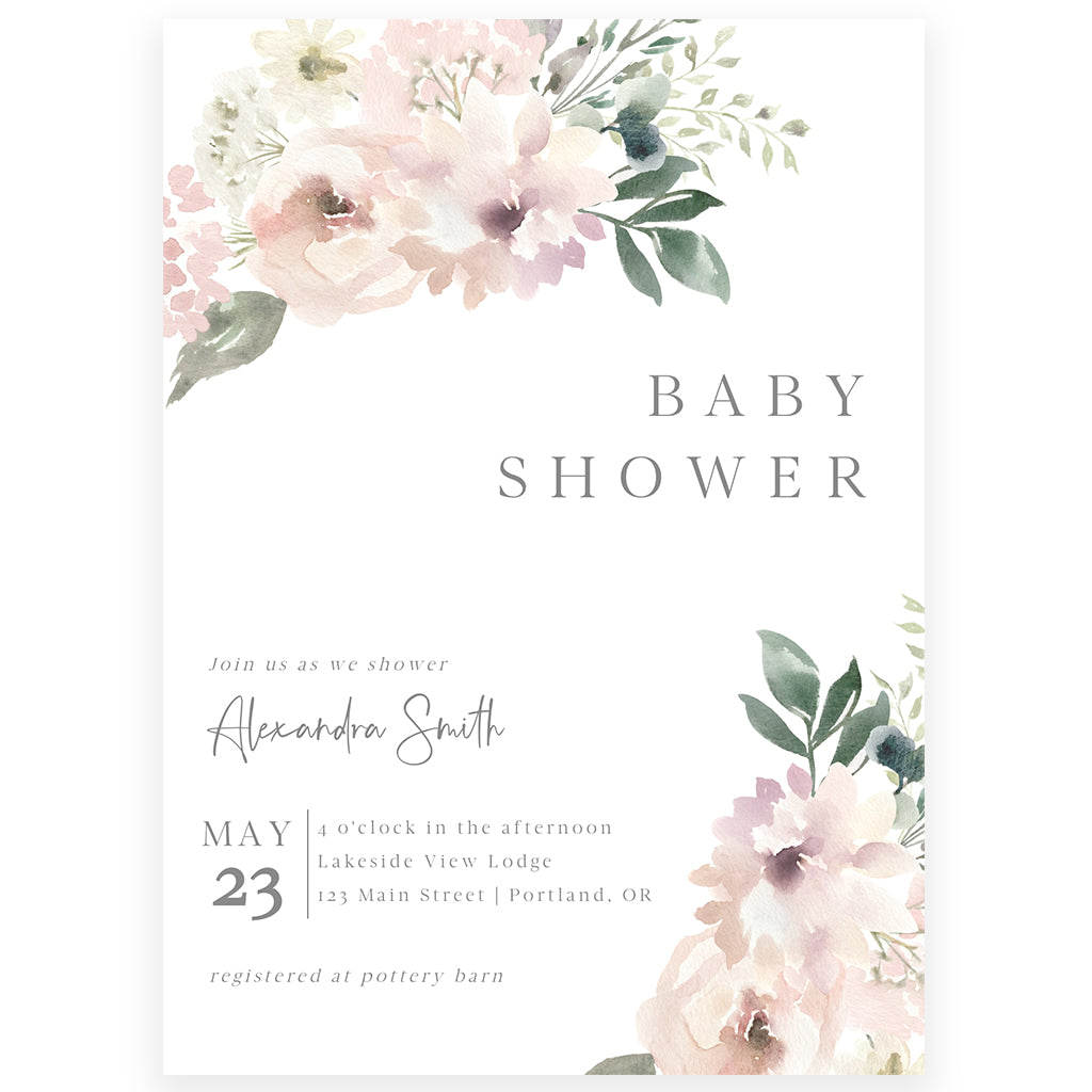 Muted Floral Baby Shower Invitation | www.foreveryourprints.com