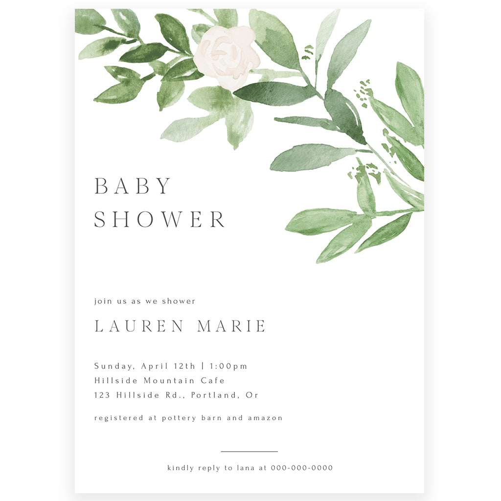 Modern Greenery Baby Invitation | www.foreveryourprints.com