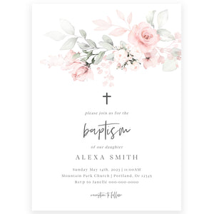 Classic Floral Baptism Invitation | www.foreveryourprints.com