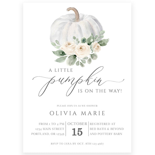Pumpkin Baby Shower Invitation | www.foreveryourprints.com