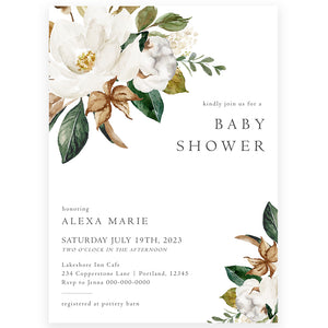 Magnolia Floral Baby Shower Invitation | www.foreveryourprints.com