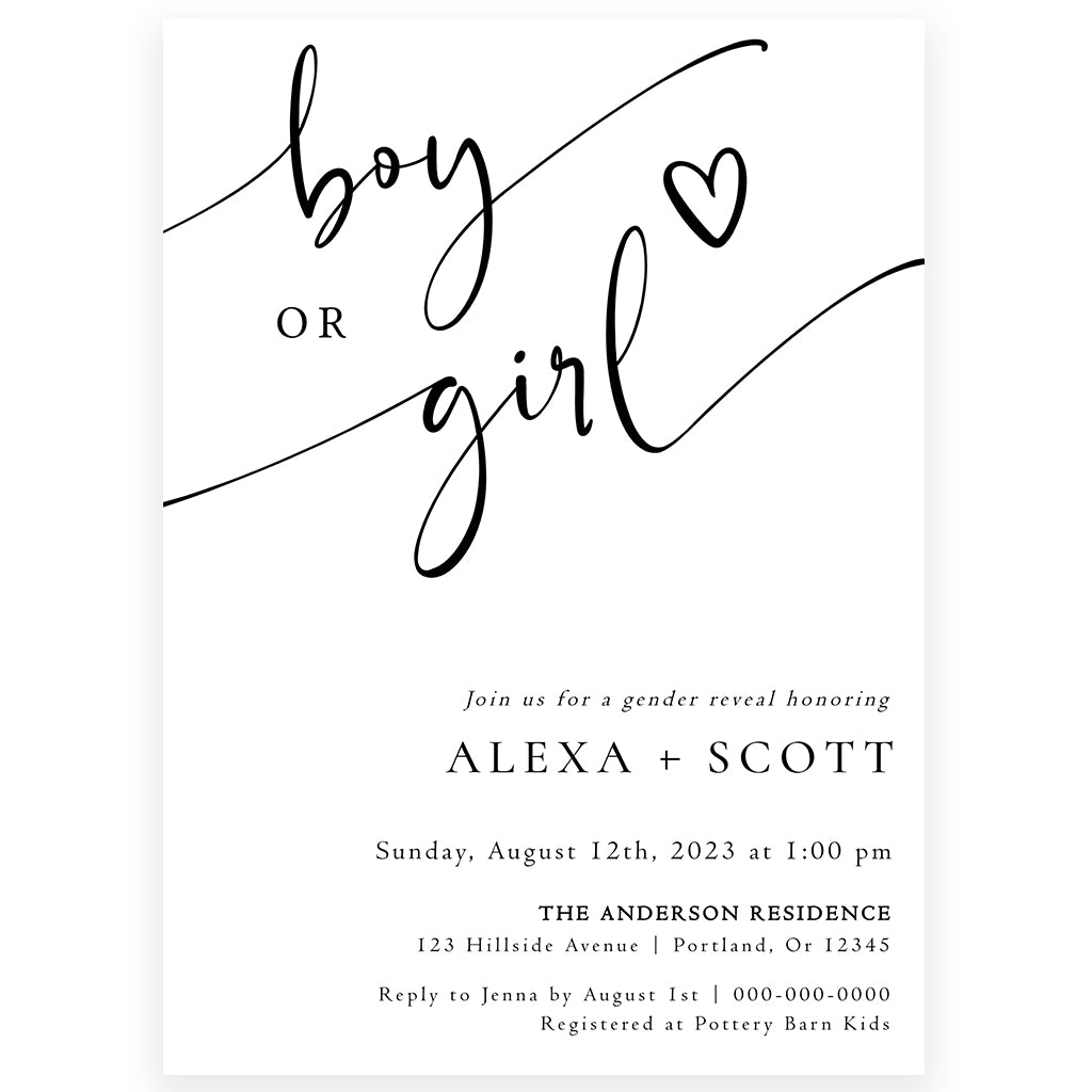 Classic Gender Reveal Baby Invitation | www.foreveryourprints.com