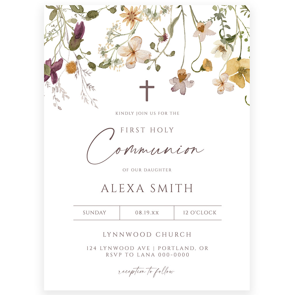 Wildflower First Holy Communion Invitation | www.foreveryourprints.com