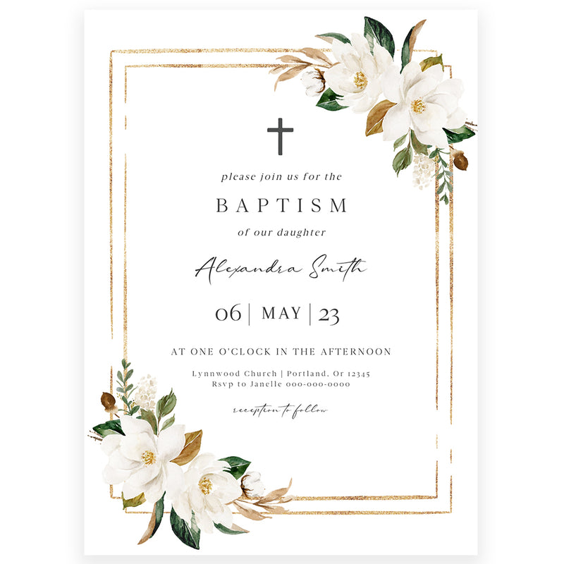 Classic Floral Baptism Invitation | www.foreveryourprints.com