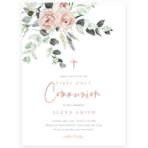 Floral First Holy Communion Invitation | www.foreveryourprints.com