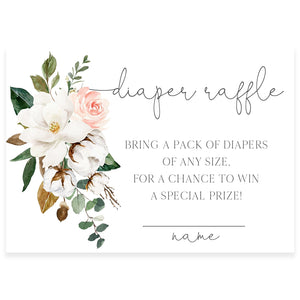 Magnolia Florals Diaper Raffle Card | www.foreveryourprints.com