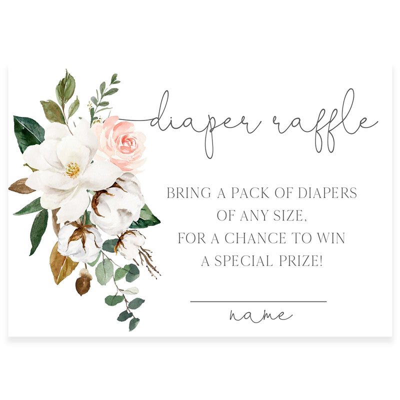 Magnolia Florals Diaper Raffle Card | www.foreveryourprints.com