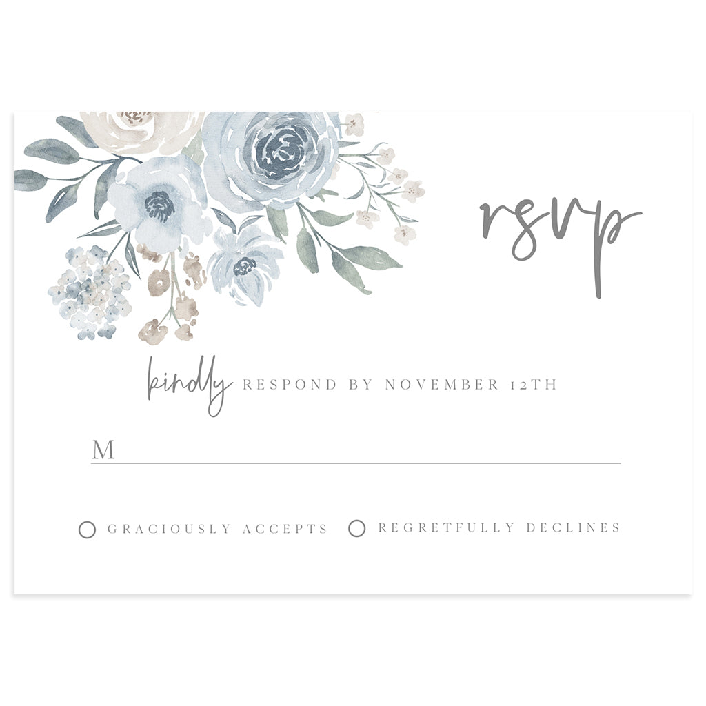 Dusty Blue Floral Wedding RSVP Reply Card | www.foreveryourprints.com