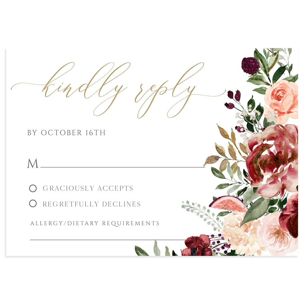 Fall Florals Wedding RSVP Reply Card | www.foreveryourprints.com