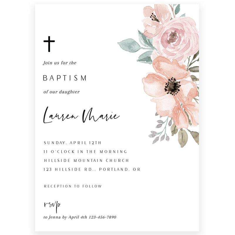 Floral Baptism Invitation | www.foreveryourprints.com