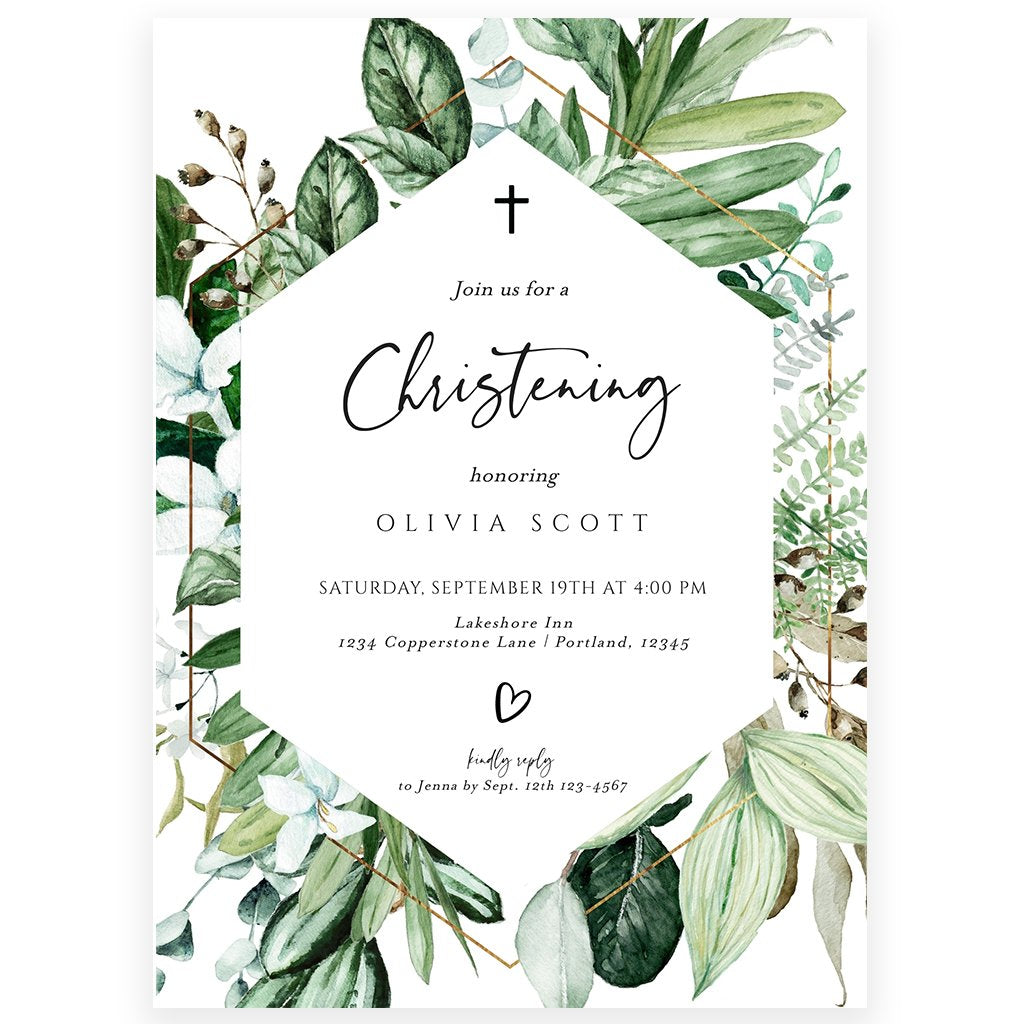 Greenery Christening Invitation | www.foreveryourprints.com