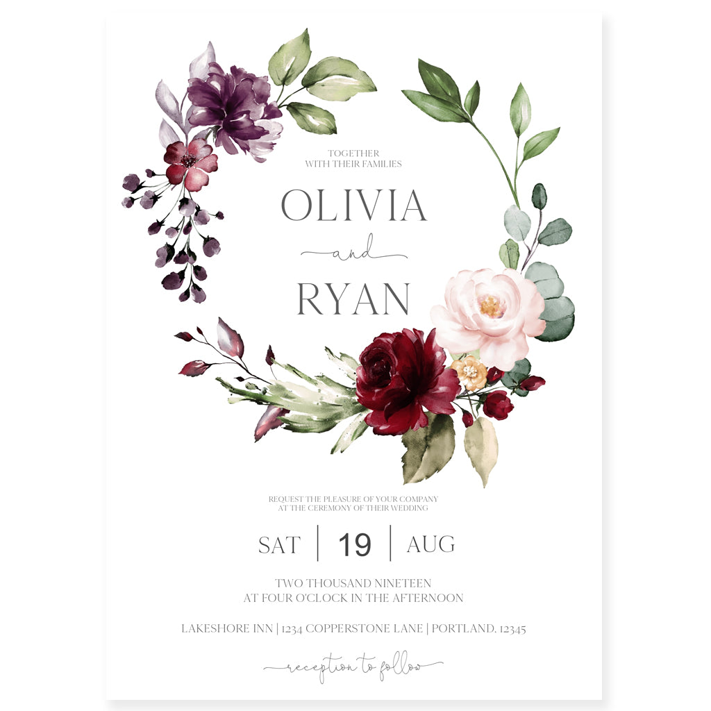 Burgundy Floral Wedding Invitation | www.foreveryourprints.com