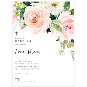 Floral Baptism Invitation | www.foreveryourprints.com