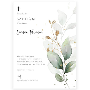 Eucalyptus Baptism Invitation | www.foreveryourprints.com