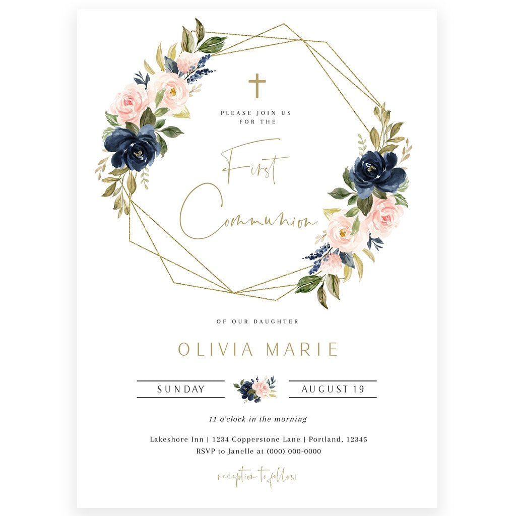 Floral First Communion Invitation | www.foreveryourprints.com