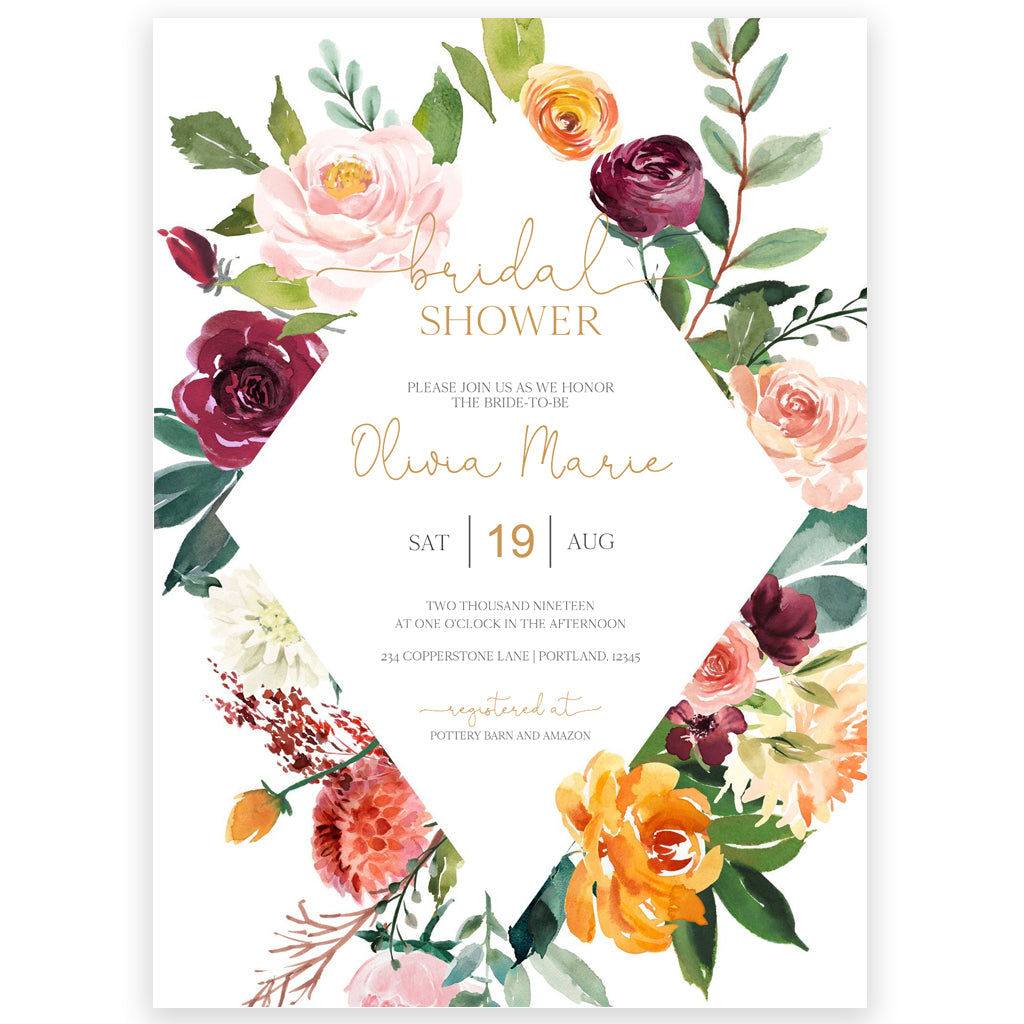 Fall Florals Bridal Shower Invitation | www.foreveryourprints.com