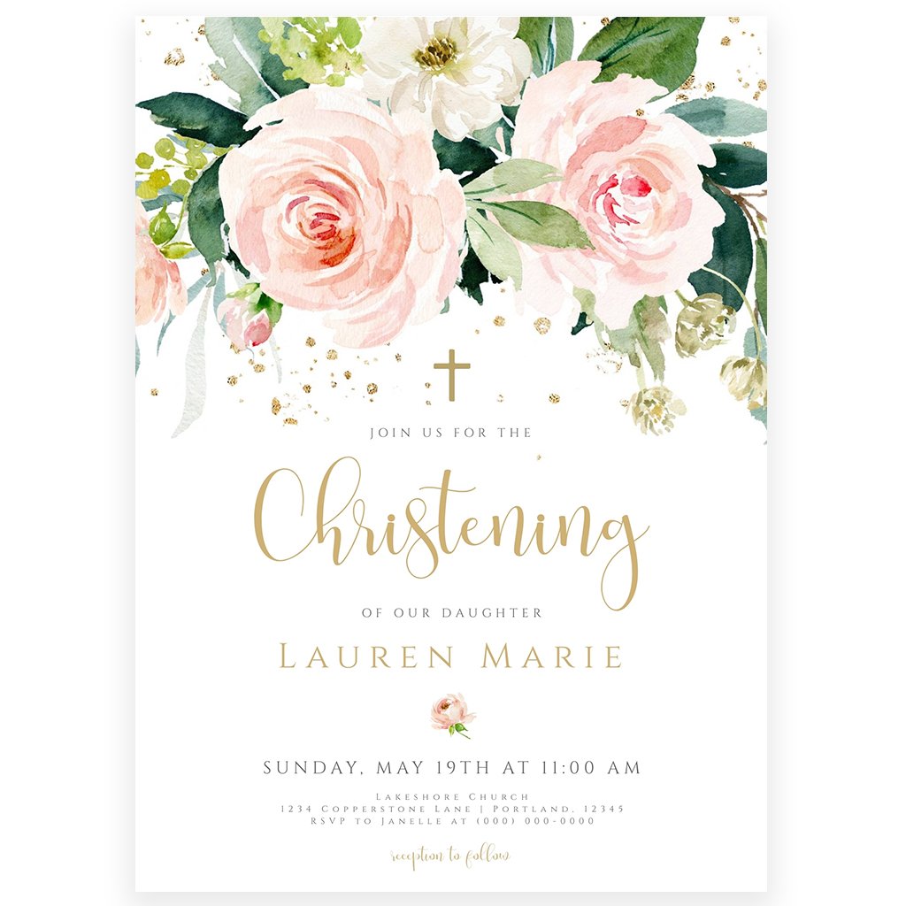 Floral Christening Invitation | www.foreveryourprints.com
