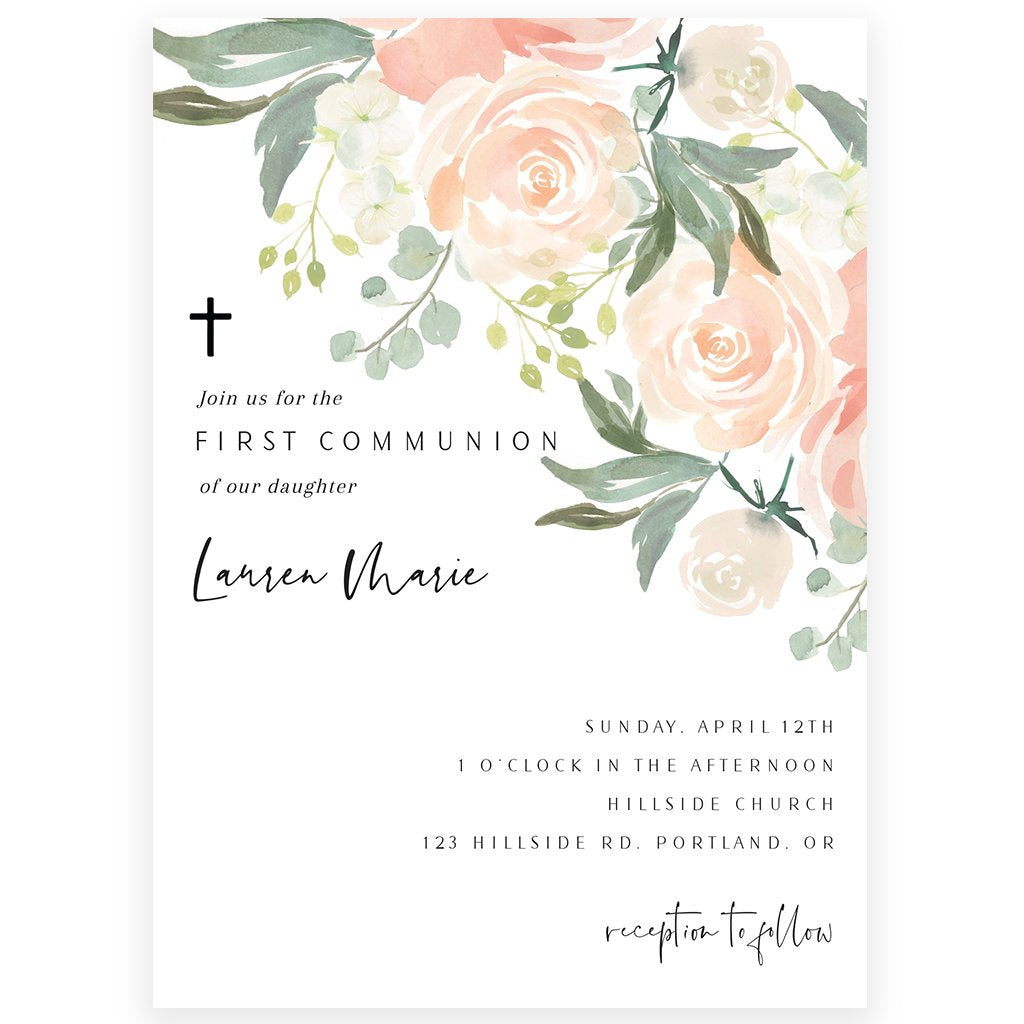 Floral First Communion Invitation | www.foreveryourprints.com
