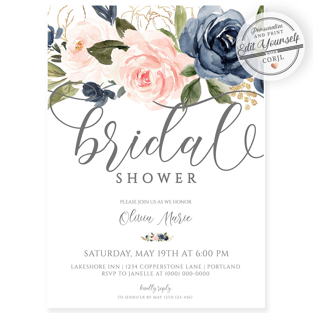 Floral Bridal Shower Invitation | www.foreveryourprints.com