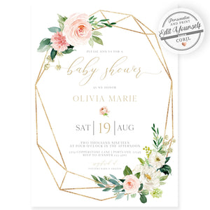 Geometric Florals Baby Shower Invitation | www.foreveryourprints.com